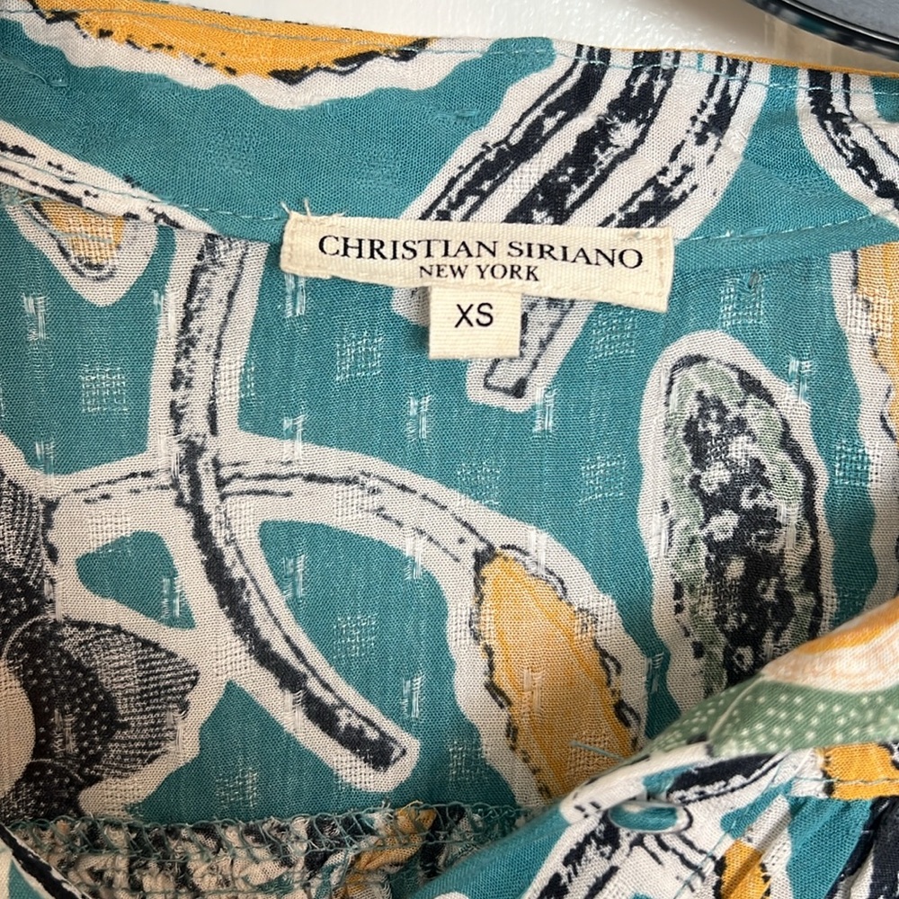 Christian Siriano Blue and Yellow Long Sleeve Crop Blouse - Picture 2 of 7